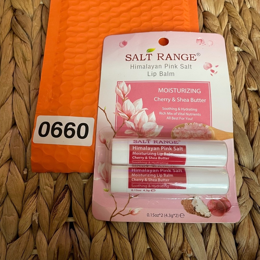 ✅ Himalayan Pink Salt Lip Balm Cherry & Shea Butter 2 Pack 0.15oz #️⃣0660